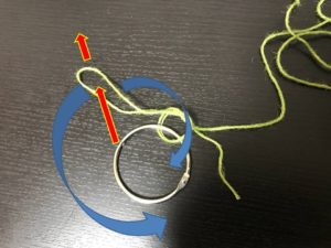 Wrapping the tag end three times for the ending knot